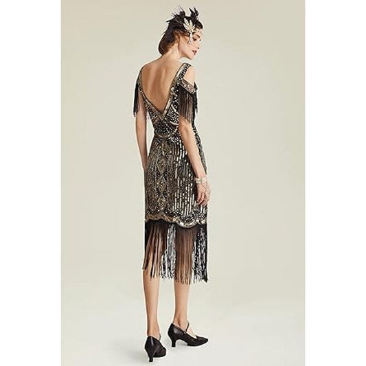 BABEYOND Womens 1920s Flapper Dress Vintage Long Fringe Dress Roaring 20s Sequins Beaded D