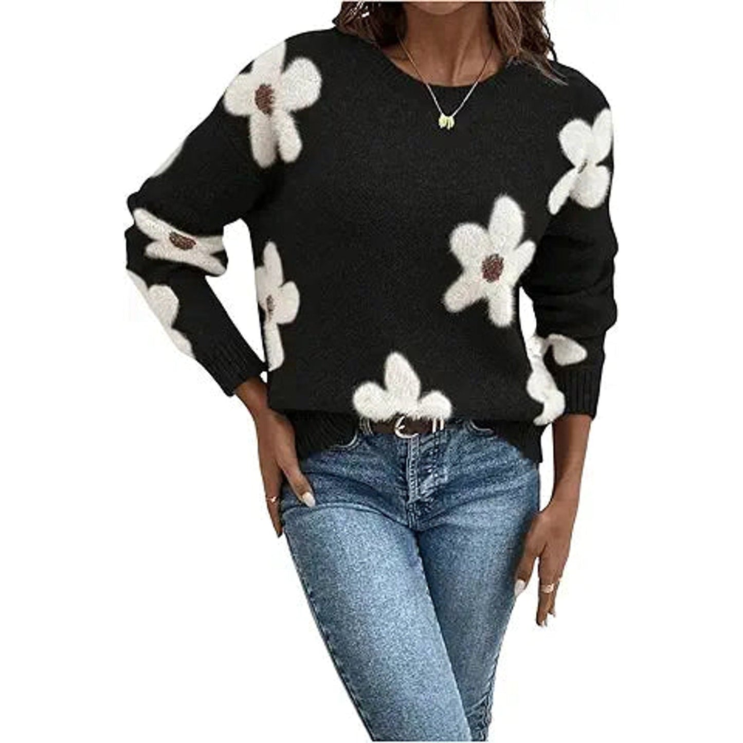 SOLY HUX Women's Floral Sweaters 2024 Fall Winter Crew Neck Pullover Tops Long Sleeve Casu