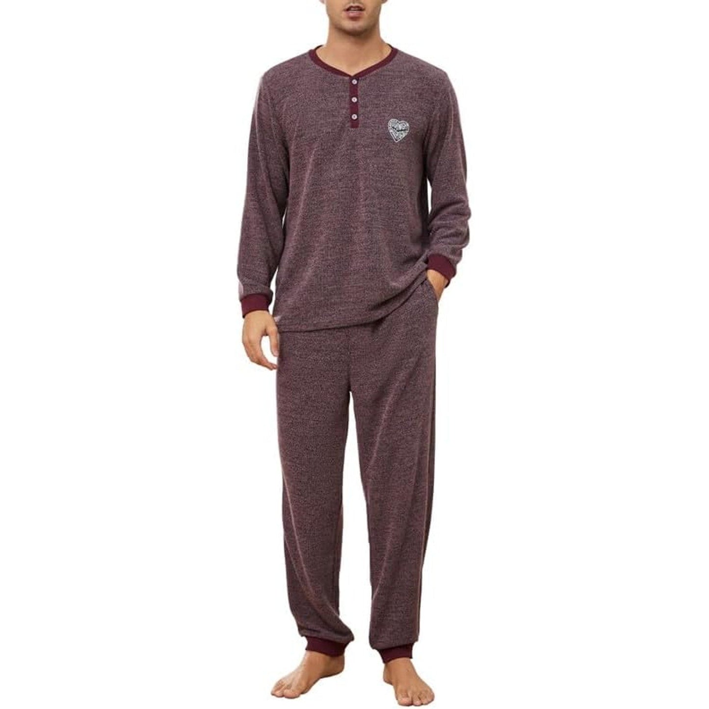 U2SKIIN Mens Henley Collar Pajama Set Long Sleeve Pajamas for Men loungewear Casual Sleepw