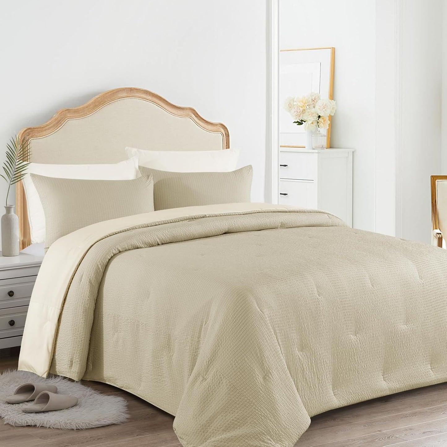 3 Piece Seersucker Oversized King Comforter Set 98x120, Breathable
