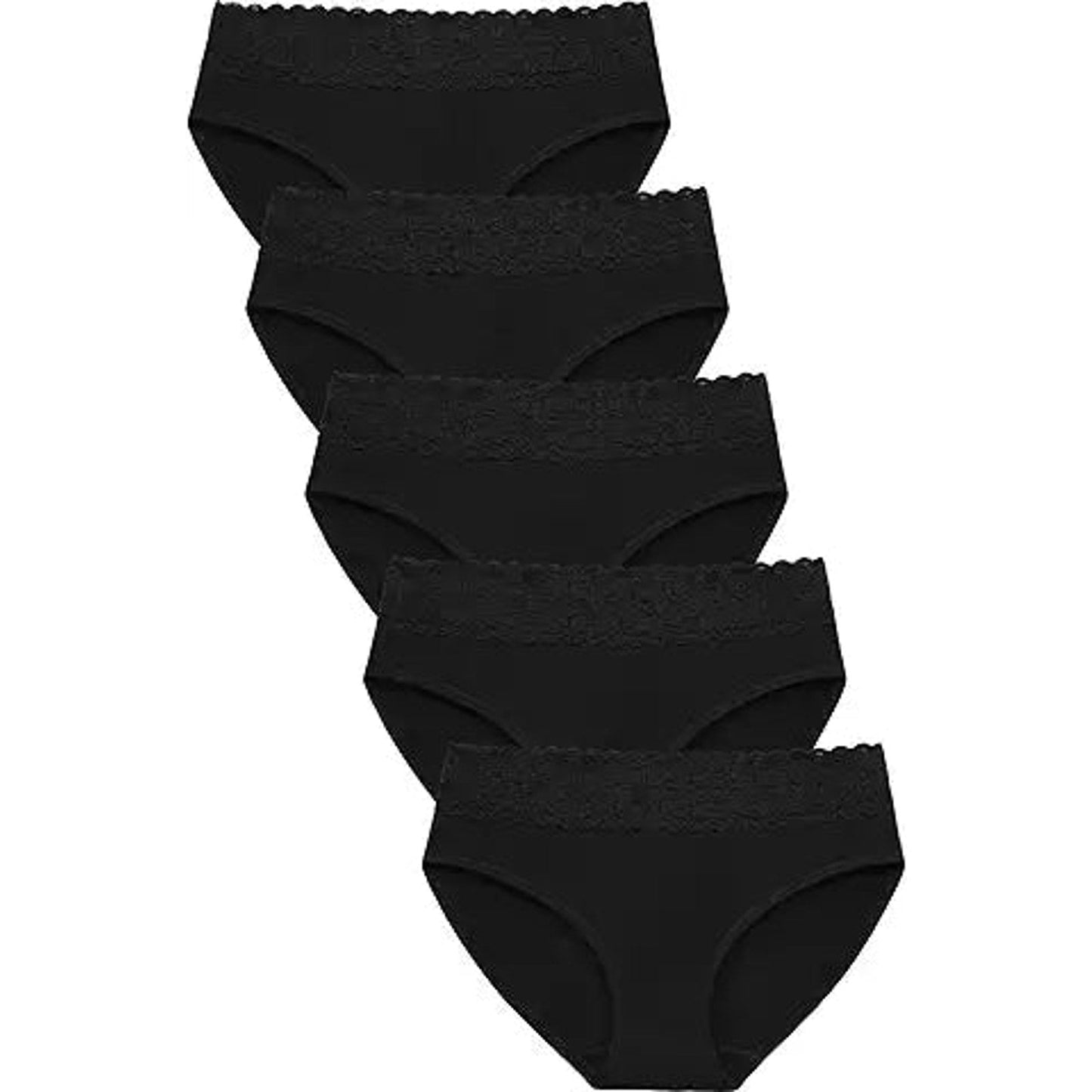 Wealurre Cotton Panties for Women Bikini Underwear Hipster Underpants Lace Briefs Pack(Bla