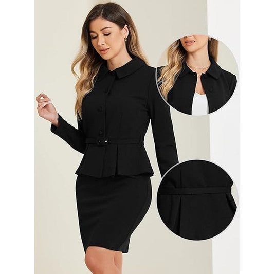 Allegra K Two Pieces Suits for Women's Business Peplum Blazer Jacket Mini Pencil Skirt Set