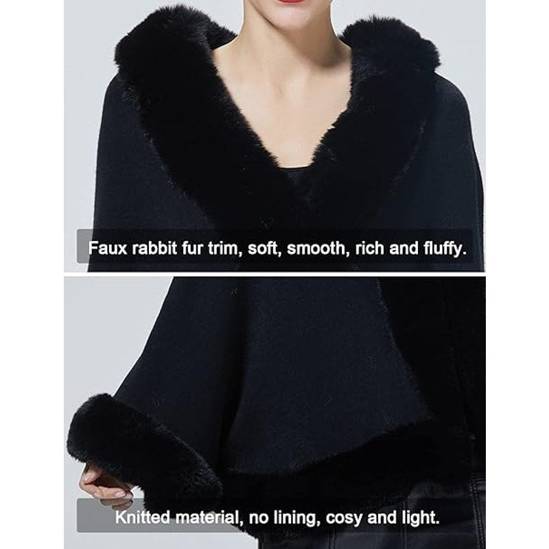 SUFCOMOU Women Faux Fur Shawl Wrap Cape with Fur Trim Sleeveless Cardigan Dressy Cloak Win