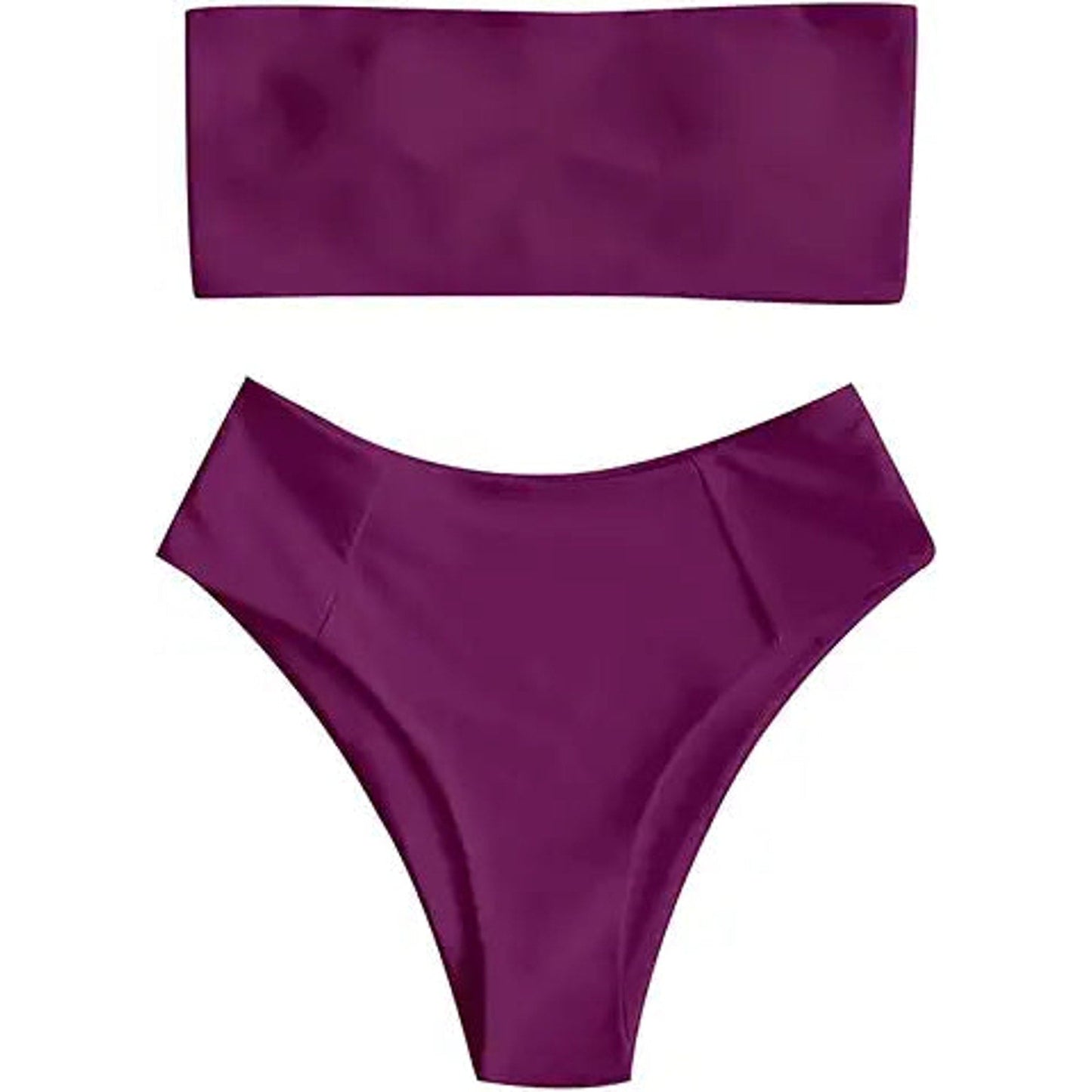ZAFUL Women's High Cut Bandeau Bikini Set Strapless Solid Color 2 Pieces Bathing Suit Swim
