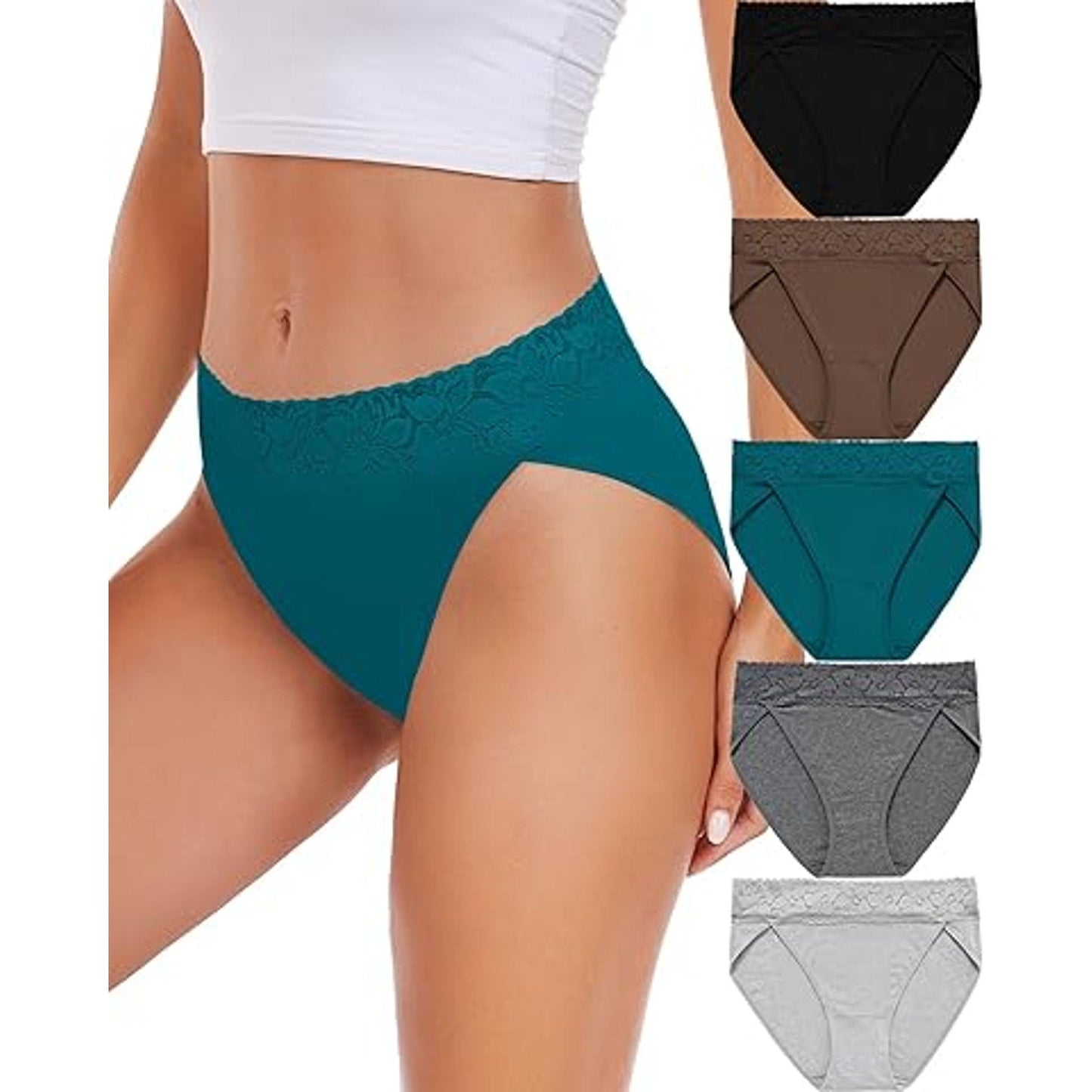 RHYFF Womens Underwear Cotton Bikini Panties High Cut Lace Panty Stretch Hipster Underpant