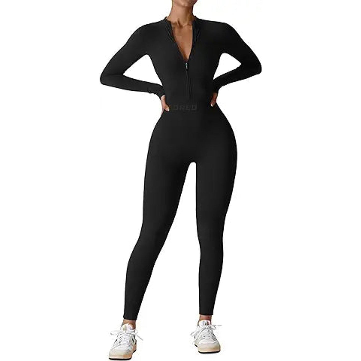 YEOREO Women Long Sleeve Workout Jumpsuit Zip Up Romper Bottom Pants Bodysuit Bodycon Sexy