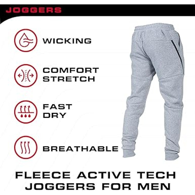 Ultra Performance 3 Pack Fleece Active Tech Joggers for Men, Mens Sweatpants with Zipper P