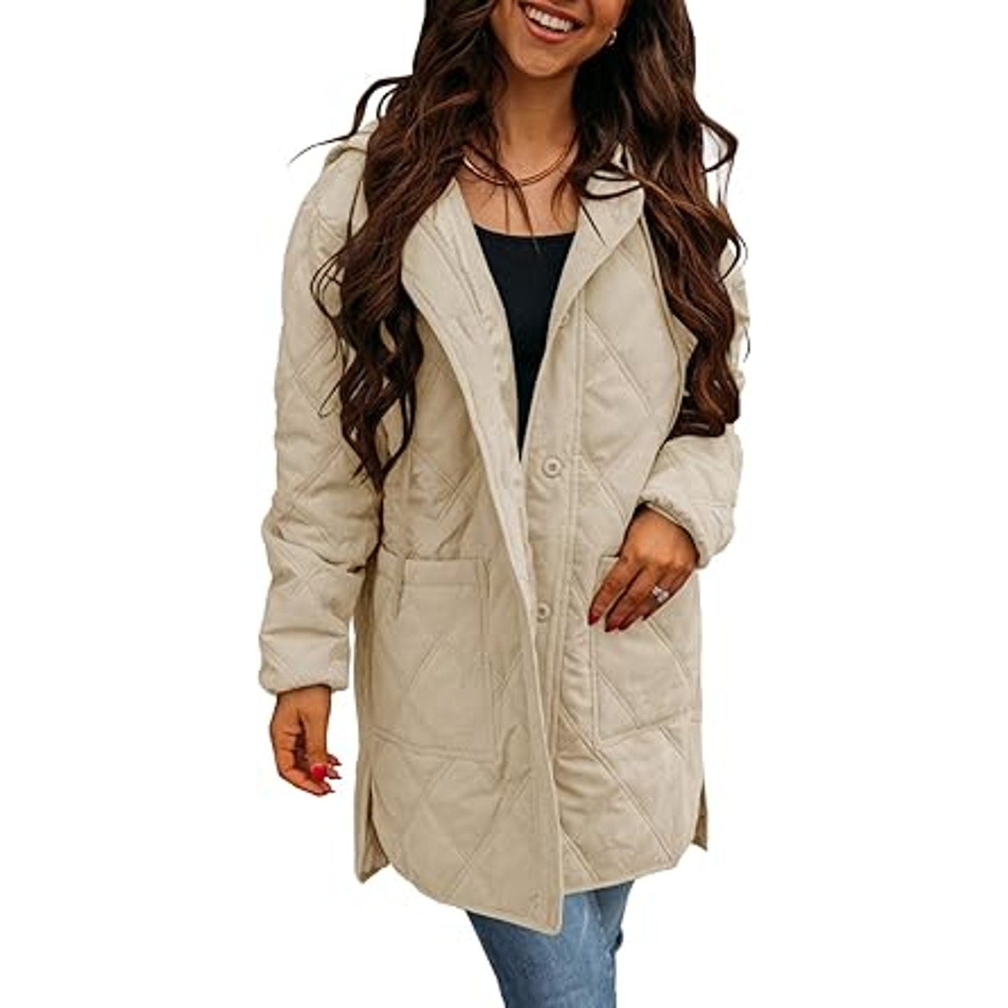 Ebifin Womens Long Quilted Puffer Jacket Winter Warm Hooded Lightweight Parkas Coat with P