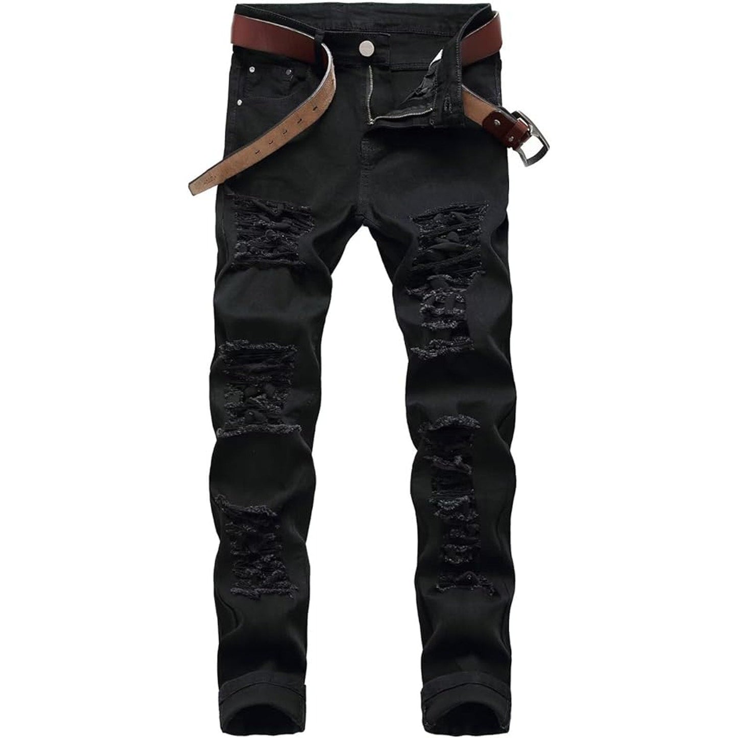 TIRANGER C Men's Ripped Skinny Slim Fit Distressed Stretch Jeans Denim Pants Black 32