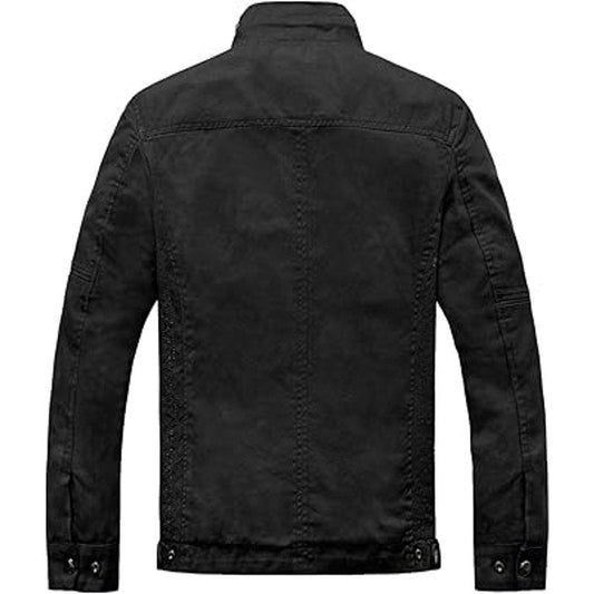 wantdo Men's Cotton Stand Collar Lightweight Front Zip Jacket Black,XXX-Large