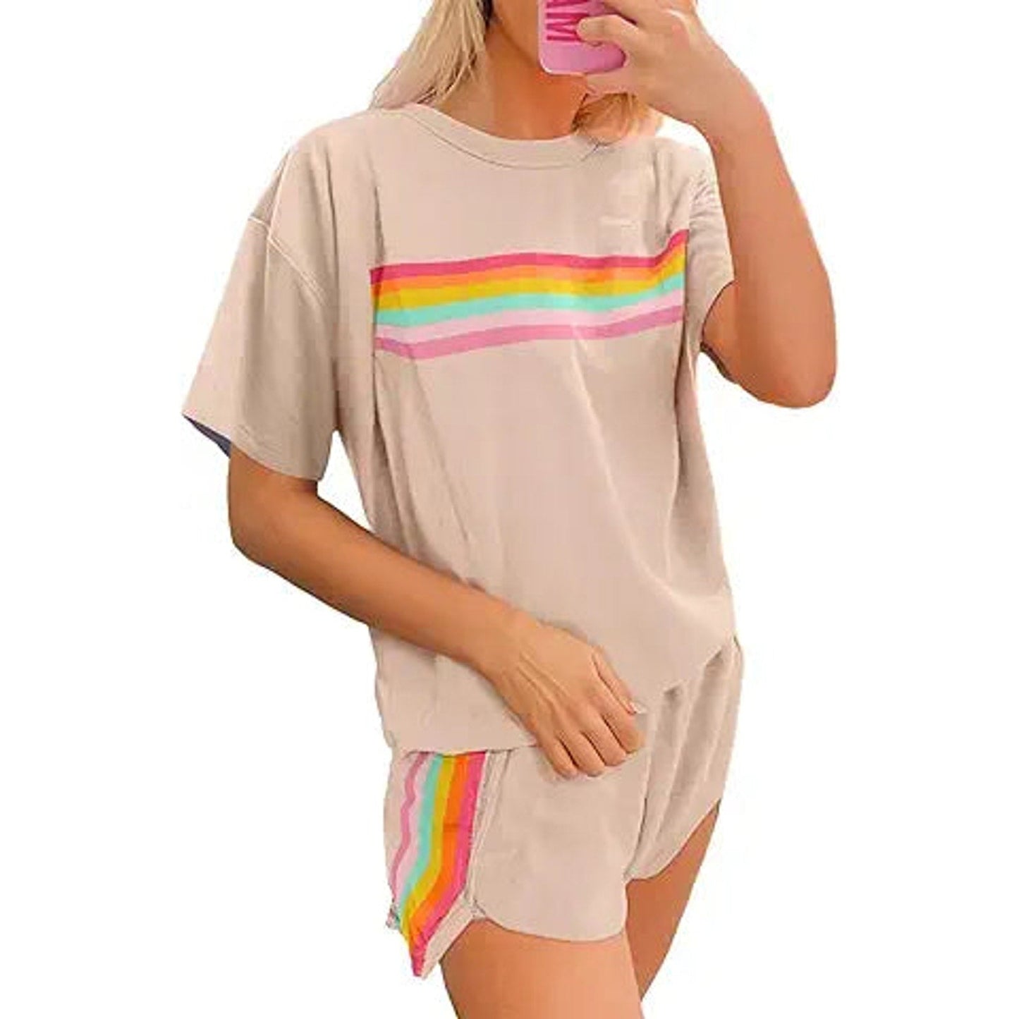 SHEWIN Pajama Sets for Women 2 Piece Casual Short Sleeve T Shirts Matching Shorts Comfy Tr