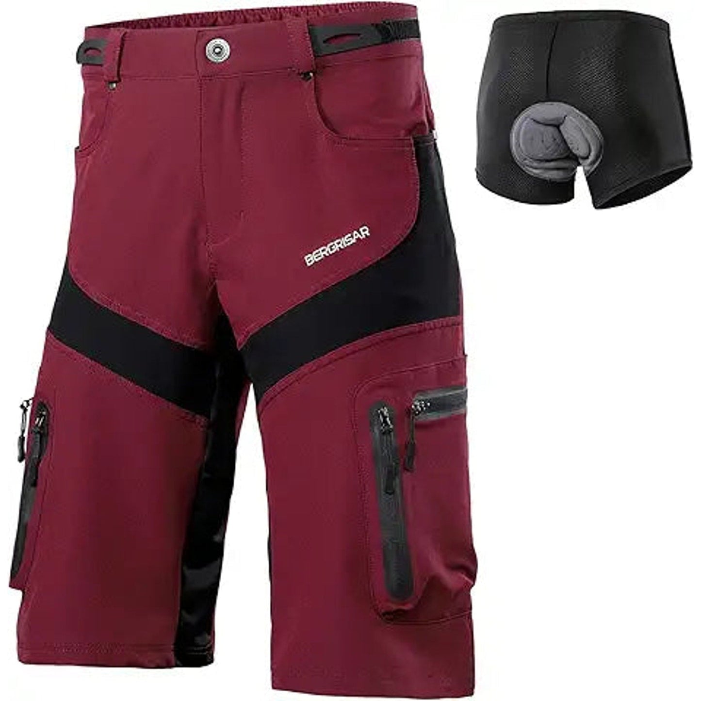 BERGRISAR Men's Mountain Bike Shorts Padded Cycling Shorts with Underwear Bike Bicycle Sho
