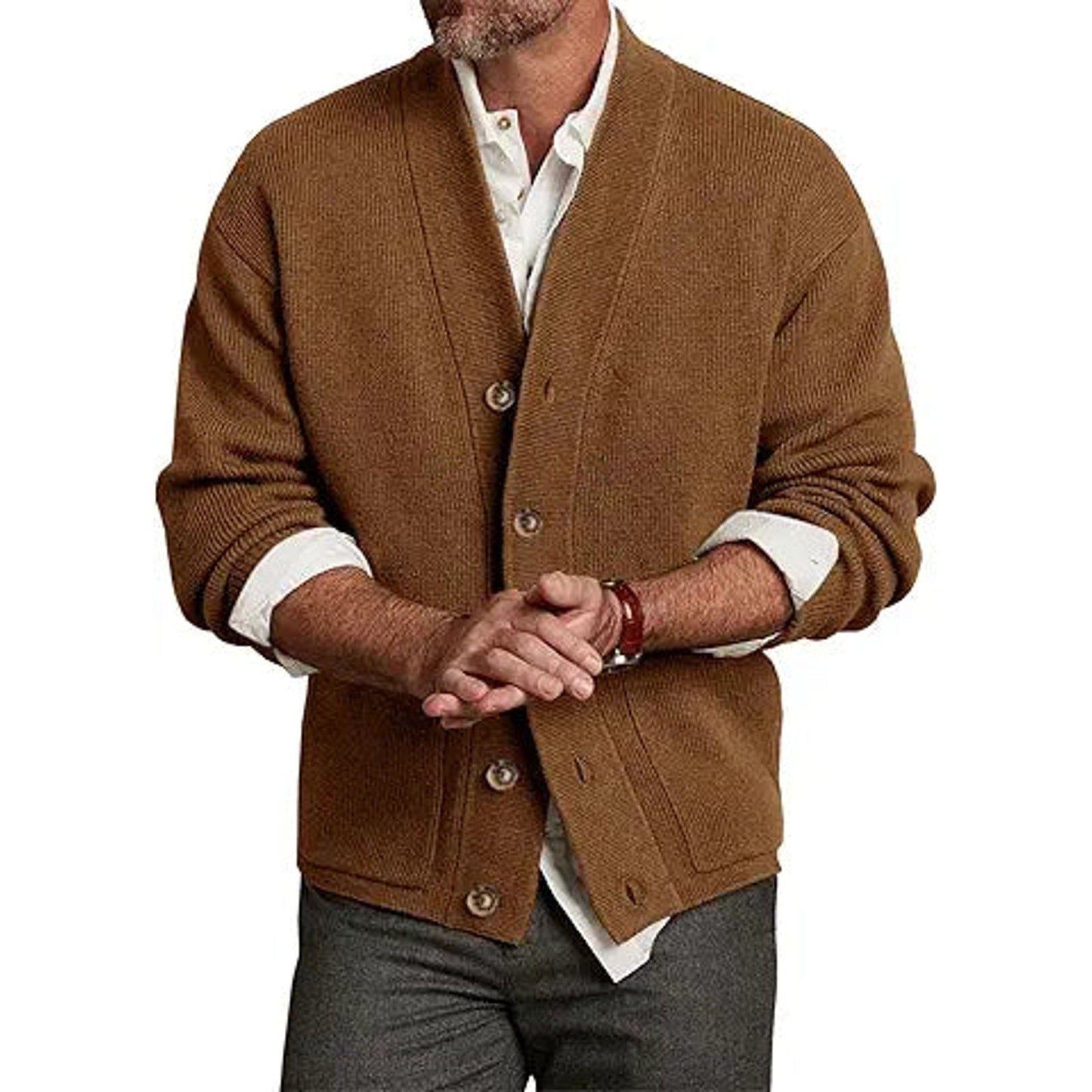 Karlywindow Mens Cardigan Sweater Cable Knit V Neck Casual Button Down Open Front Ribbed S