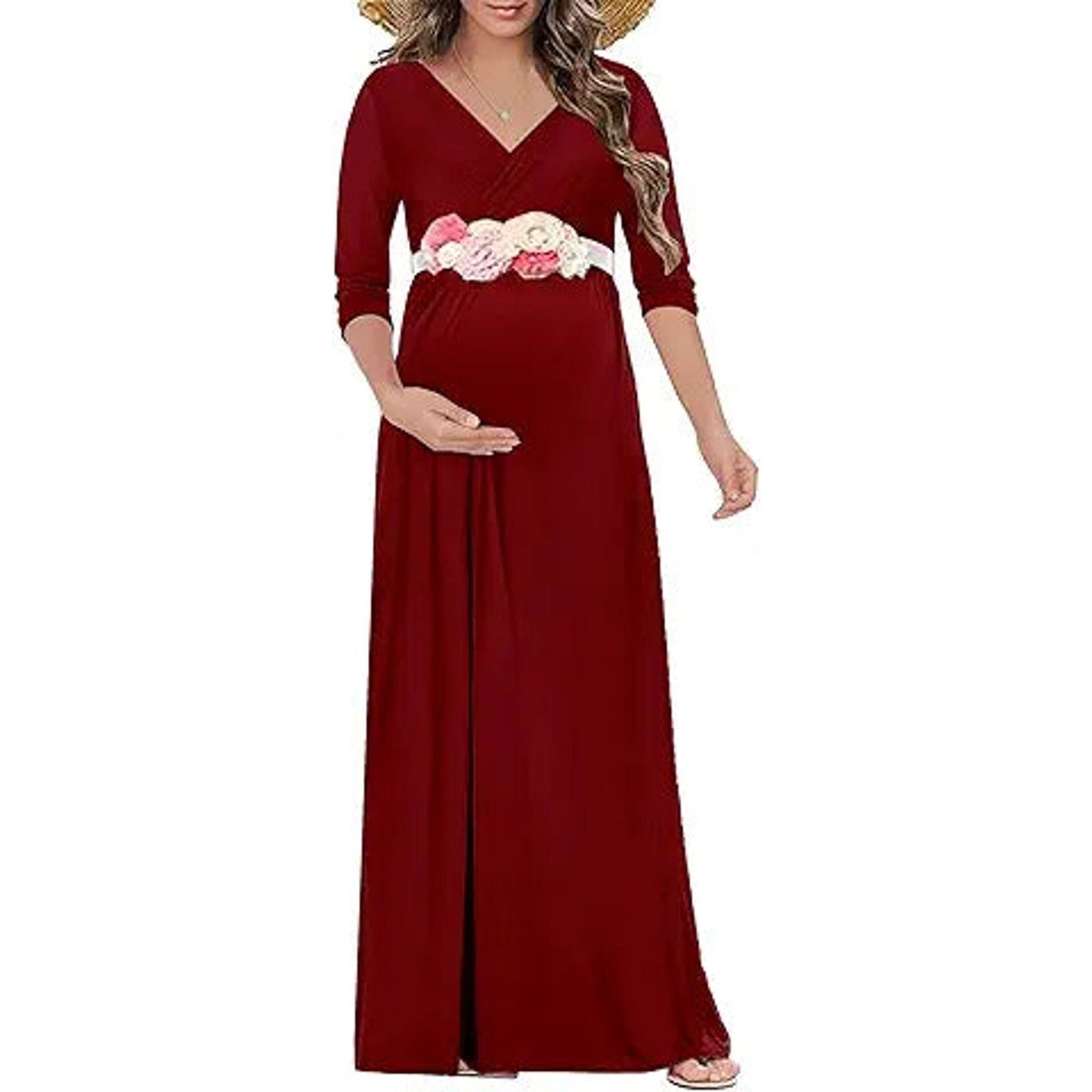 KIM S Maternity Dresses Plus Size Photoshoot Baby Shower Fall Red Formal Maxi Gender Revea