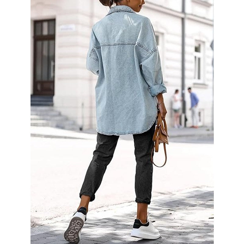 Saodimallsu Women's Oversized Denim Jackets Casual Button Down Long