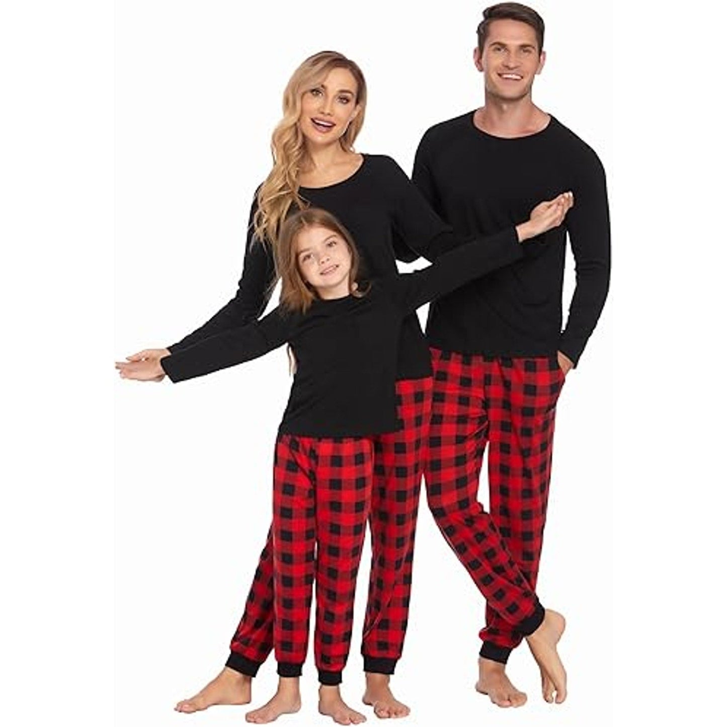 Ekouaer Family Matching Pajamas Christmas Sleepwear Long Sleeve Sleep Shirt with Plaid Pan