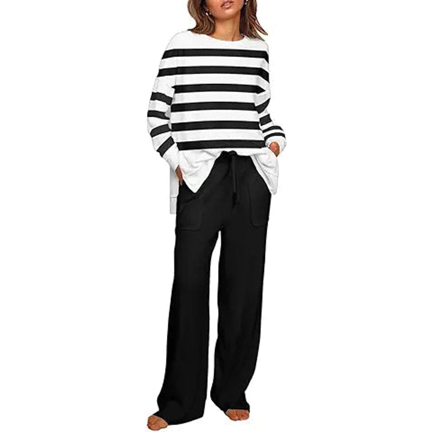 ETCYY NEW Lounge Sets for Women 2 Piece Outfits with Side Split Sweatshirt Tops and Wide L