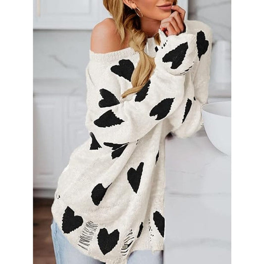 Tutorutor Womens Off The Shoulder Sweaters Oversized Lightweight Long Sleeve Cute Heart Lo