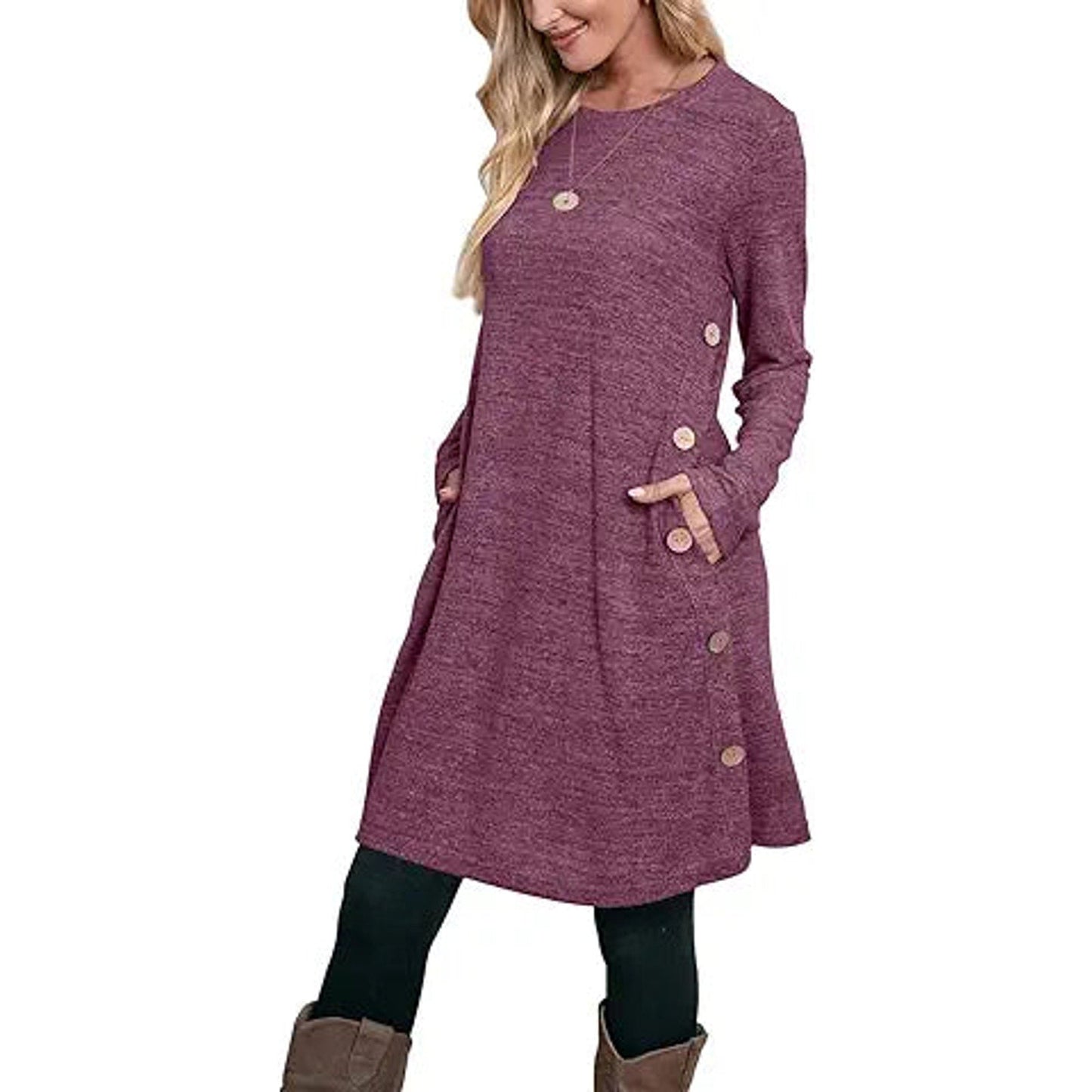 Winter Dresses for Women 2024 Sweater Dress Long Sleeve Purple L