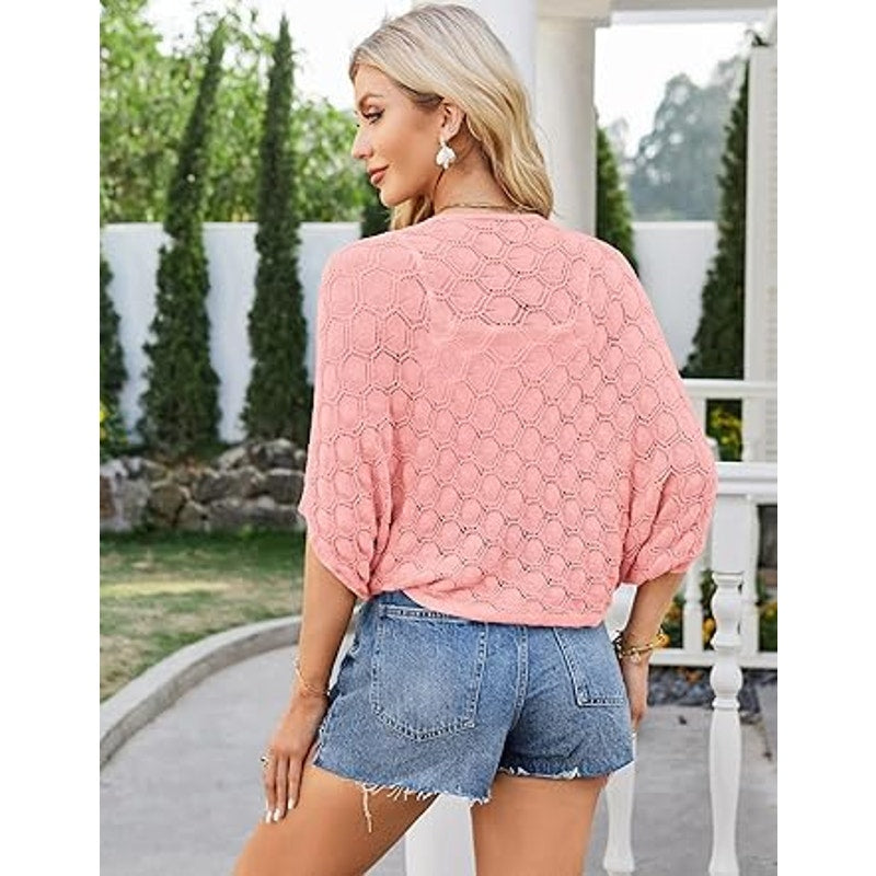 Lightweight Summer Batwing Cardigan for Women Open Front Shrug Grey Pink S