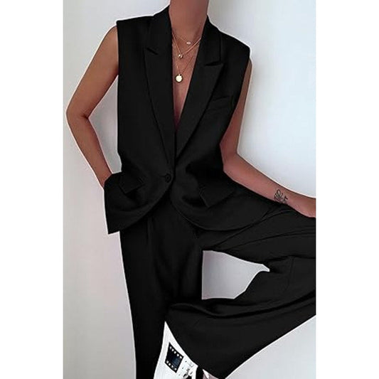 PRETTYGARDEN Women's 2 Piece Outfits Sleeveless Suit Vest and Wide Leg Pants Business Casu