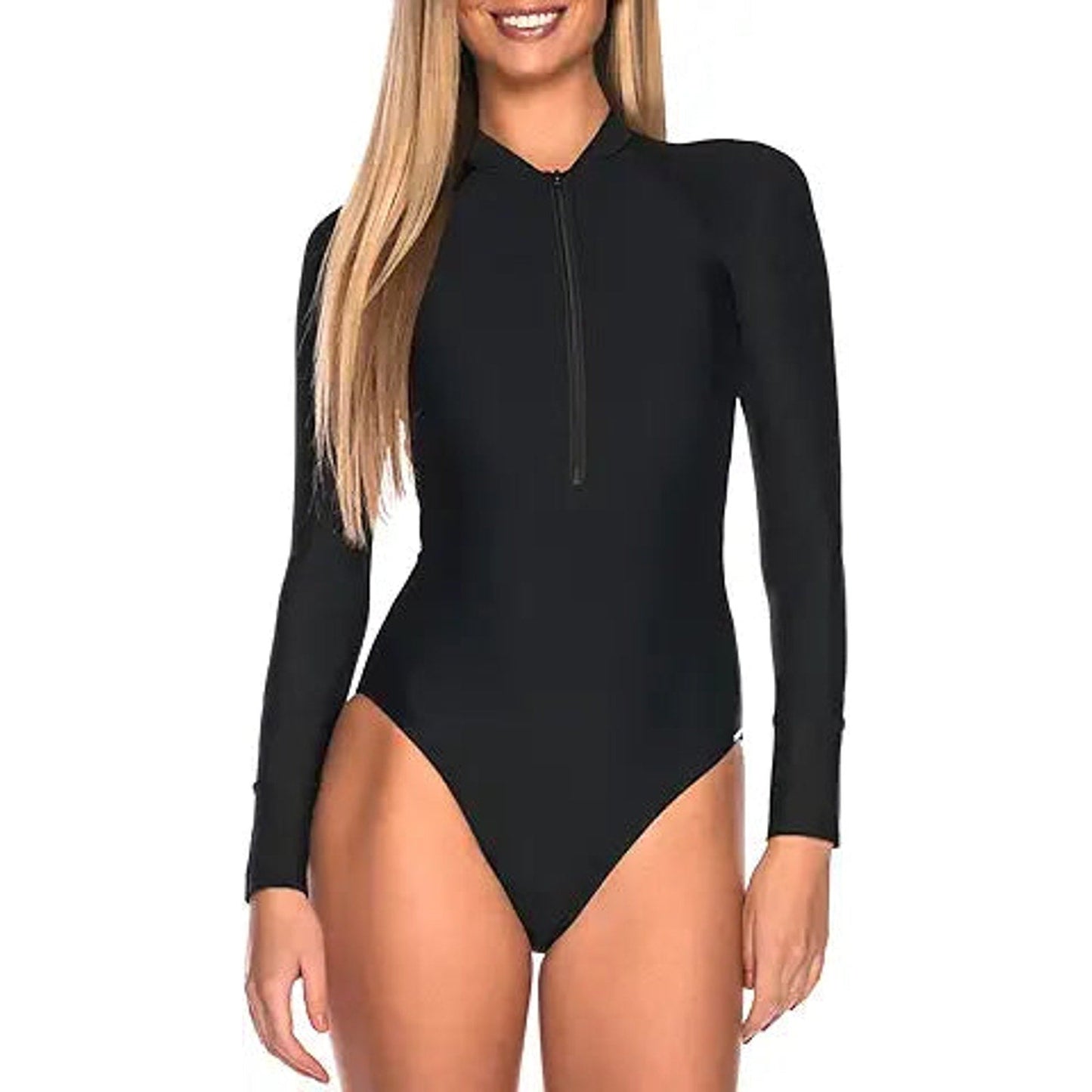 RELLECIGA Women's Black Long Sleeve Rash Guard One Piece Large