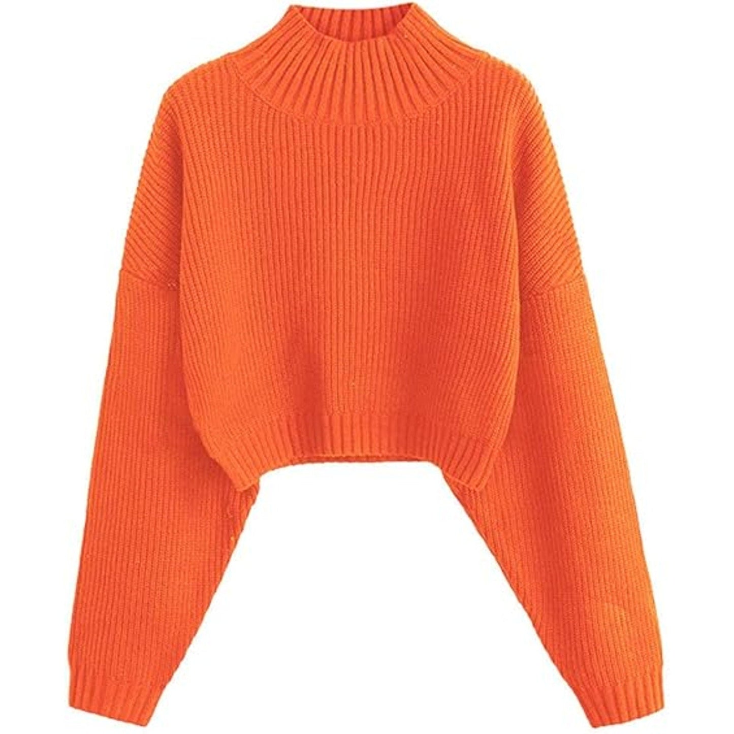 ZAFUL Women's Pullover Sweater Drop Shoulder Plain Knitted Cropped Sweater Pullover Mock N