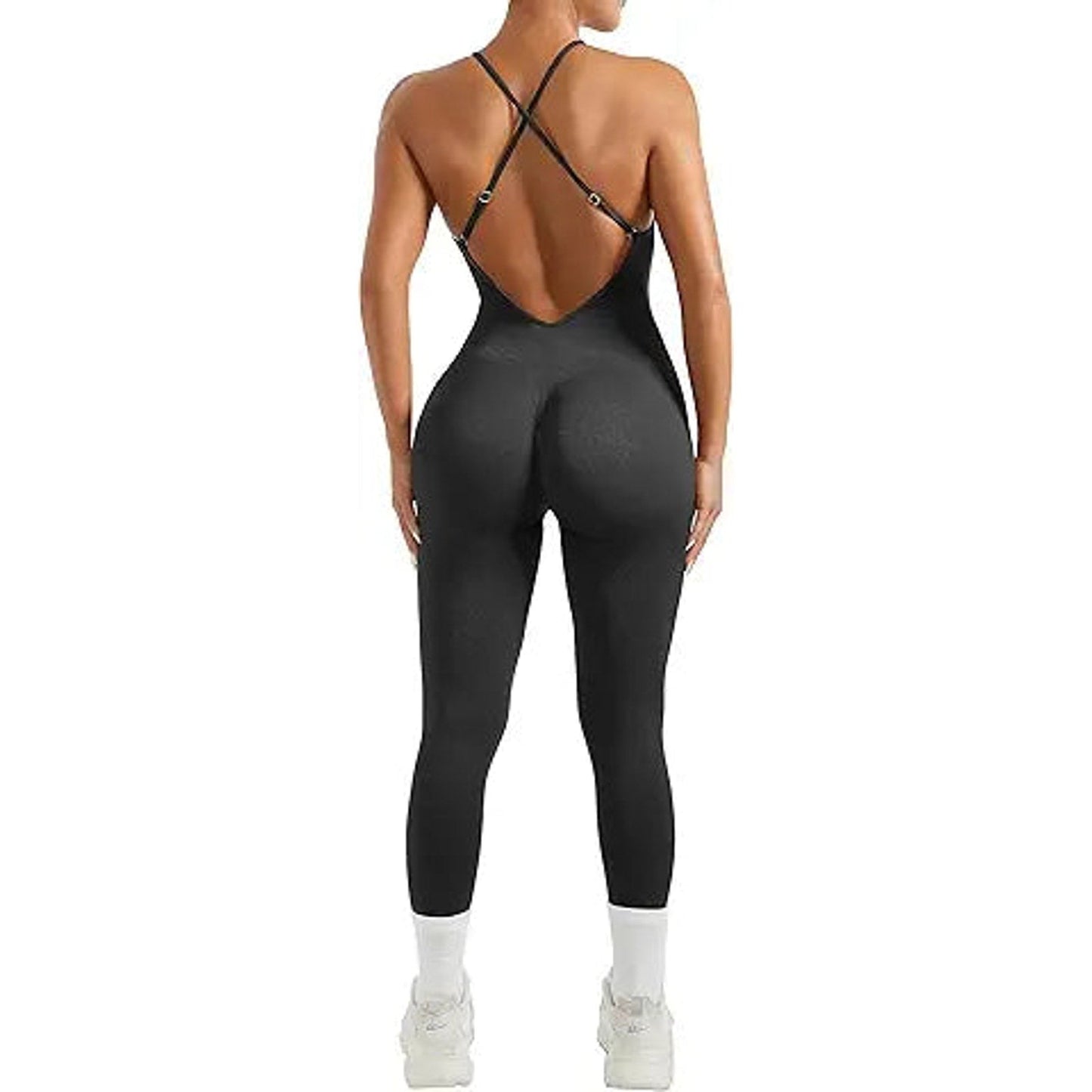 MOOSLOVER Women Strappy Backless One Piece Jumpsuits Tummy Control Padded Workout Rompers(