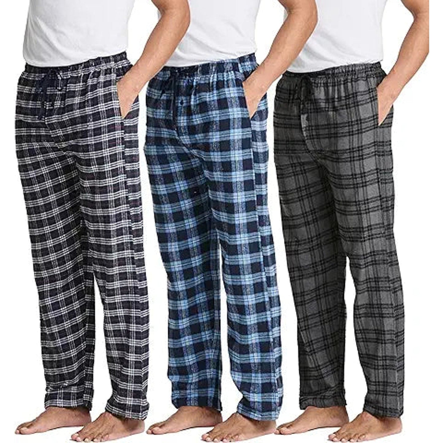 Real Essentials 3 Pack: Mens Pajama Pants Cotton Super Soft Pajamas Men Flannel Bottoms Fl