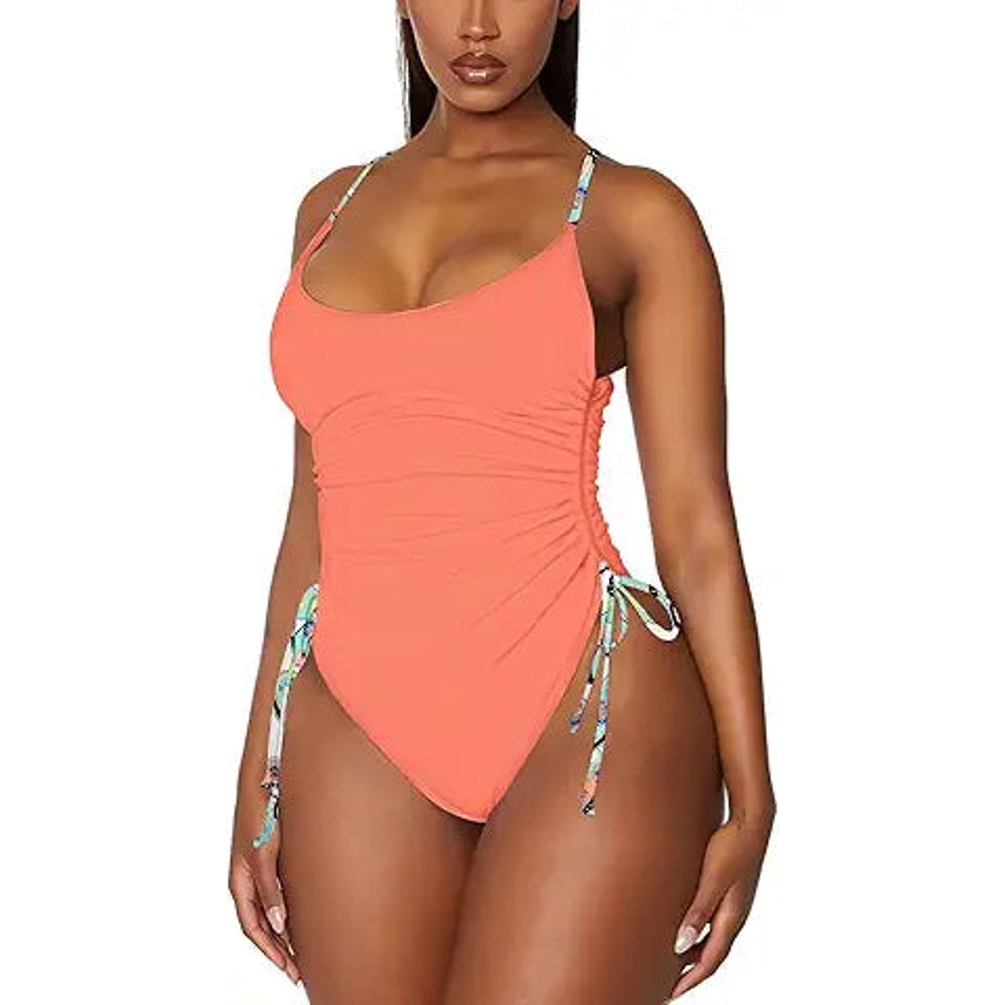 Viottiset Women's Ruched One Piece Swimsuit Tummy Control High Cut Cheeky Bathing Suit Mon