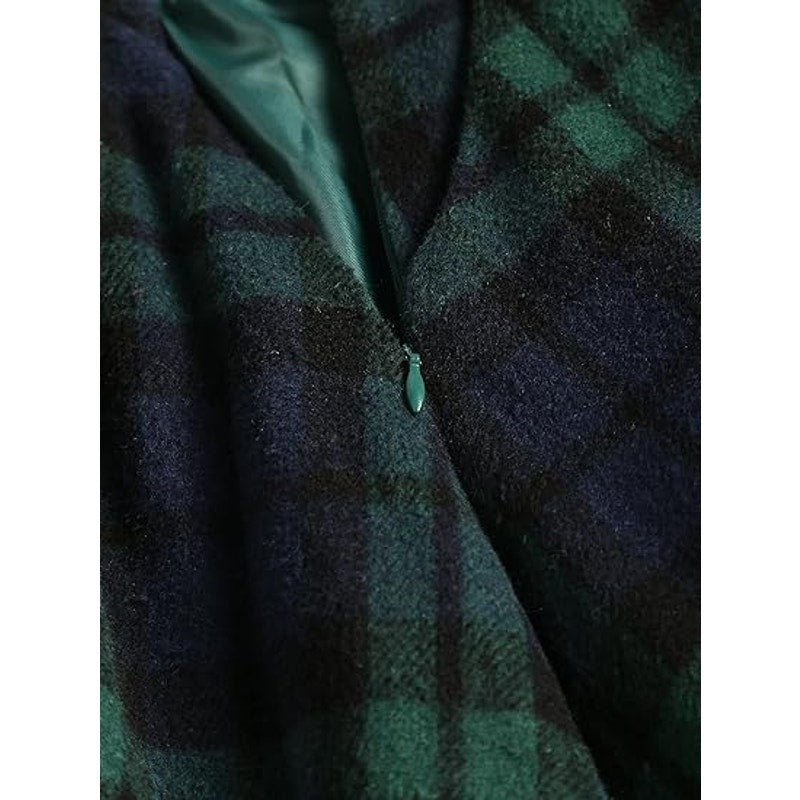ZAFUL Women's Winter Skirt Plaid A-Line Pleated Midi Skirt High Elastic Waist Vintage Tart