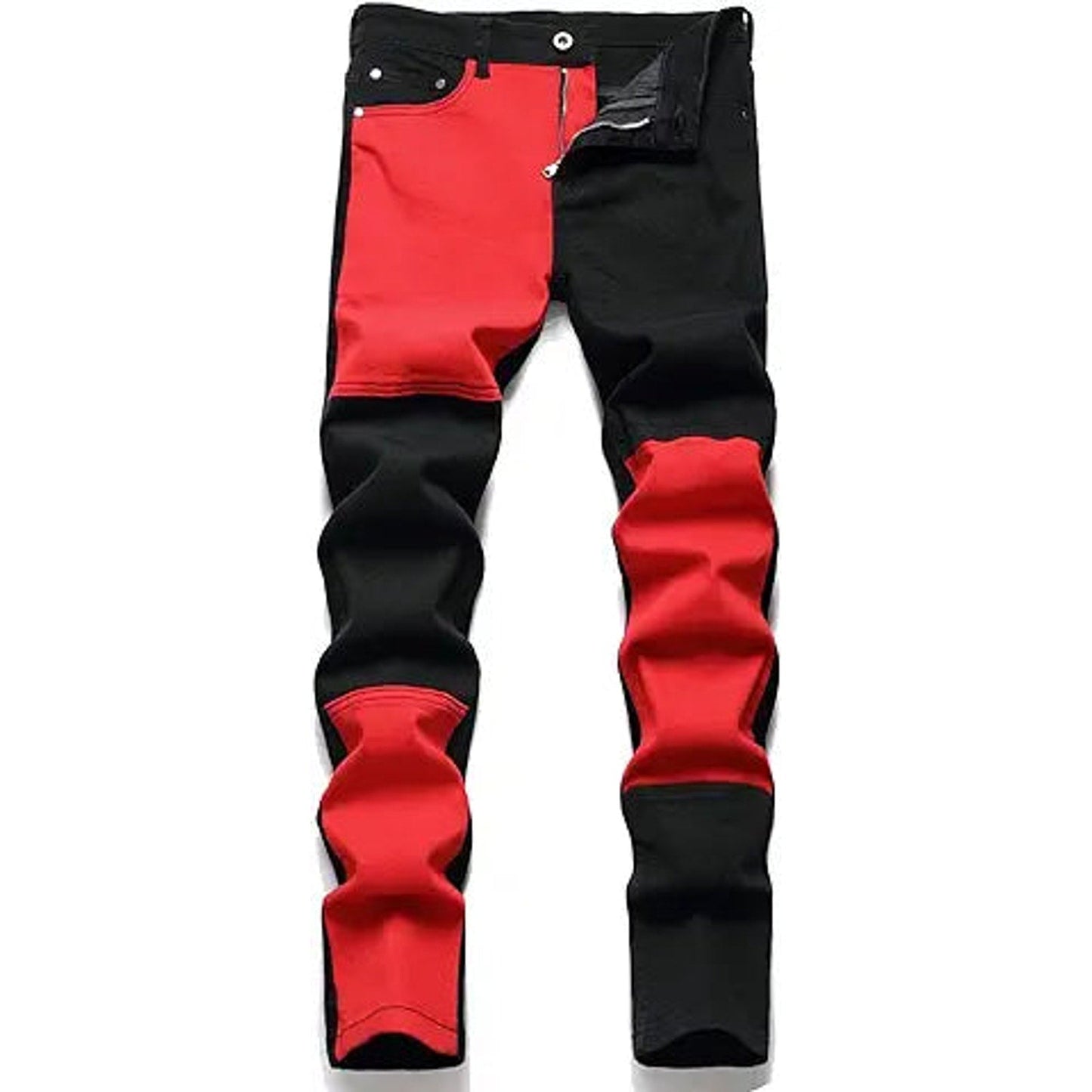 RXXKKK Men's Regular Slim Fit Jeans (30, 7274 Black Red)