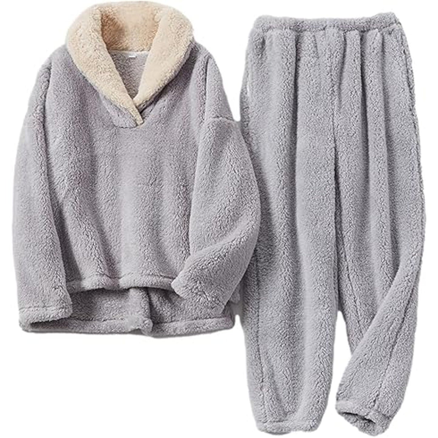 Peaceglad Women' s Fluffy Pajamas Set Fleece Pullover Pants Loose Plush Winter Chrismas Sl