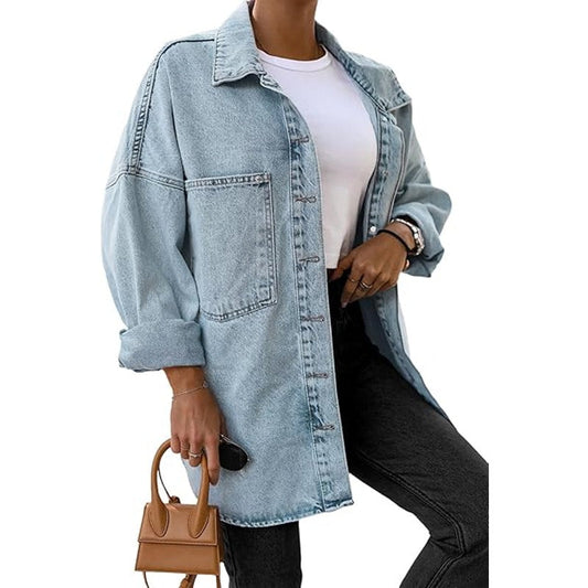 Saodimallsu Women's Oversized Denim Jackets Casual Button Down Long