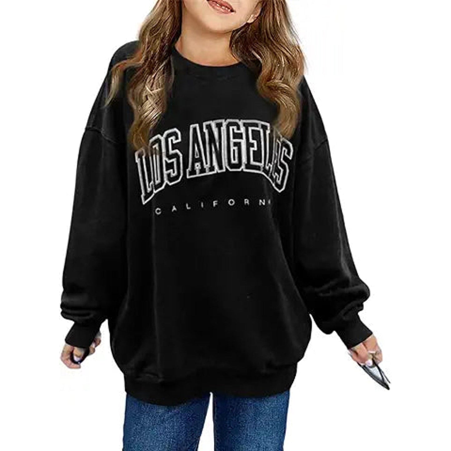 GeGekoko Girls Los Angeles Oversized Sweatshirts Crewneck Long Sleeve Casual Loose Pullove