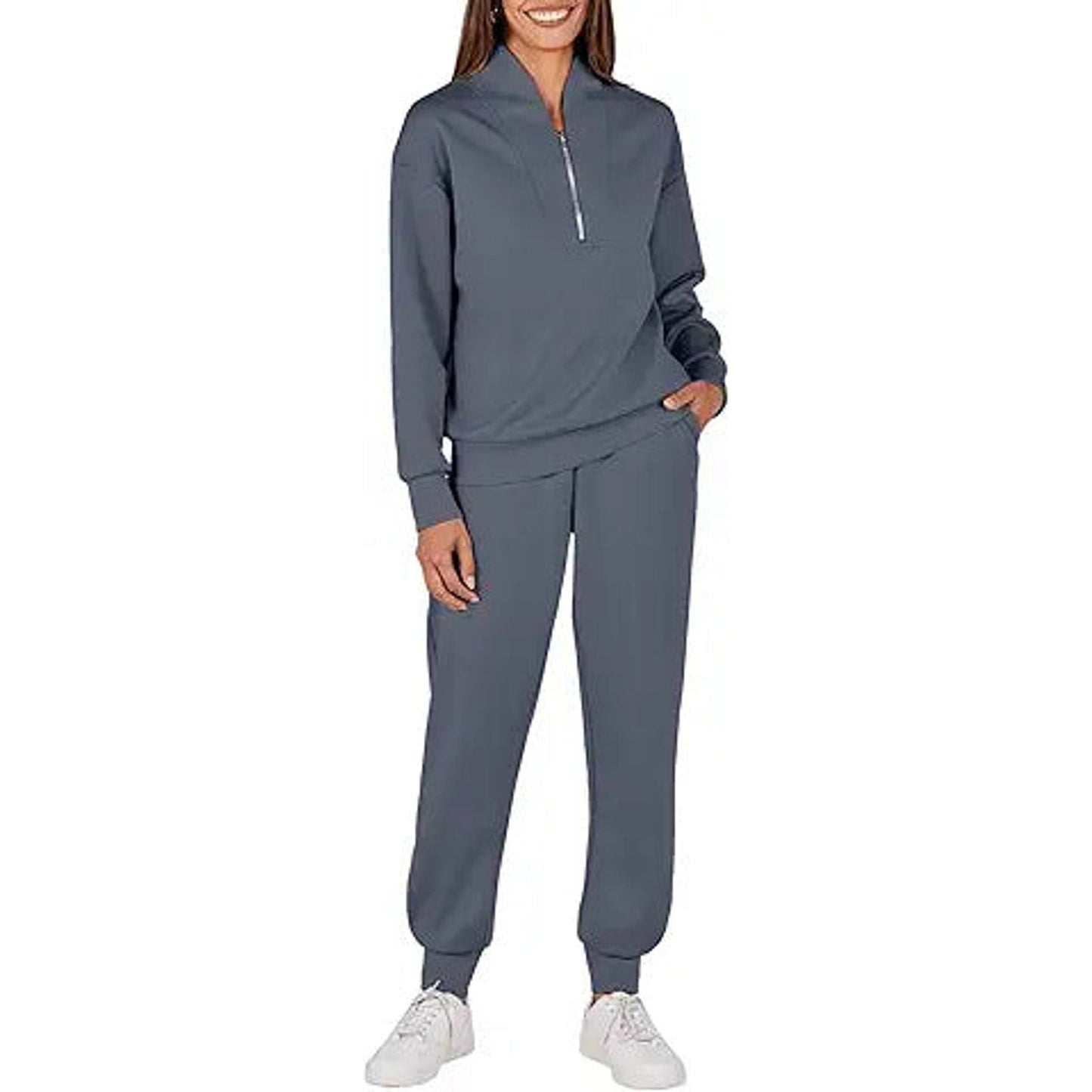 ANRABESS Women's 2 Piece Outfits Sweatsuit Half Zip Sweatshirt Jogger Sweatpant Trendy 202