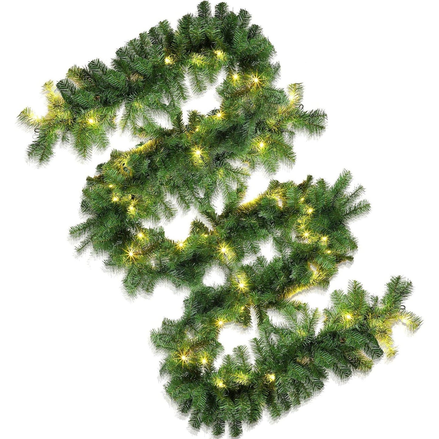 Juinte 26ft Christmas Garland with 100 LED Battery Operated Warm Lights Thick Outdoor Christmas Lighted Garland Artificial Green Garland Christmas Decoration for Door Stairs Railing Fireplace