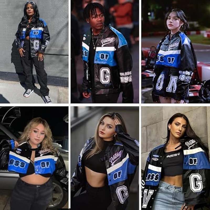 Leather Racing Varsity Jackets Oversized Vintage Letterman Racing Bomber Coat