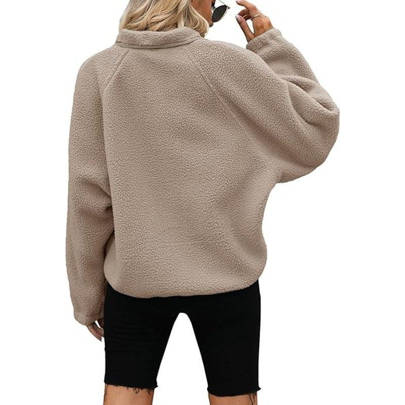 Womens Fleece Jacket Fuzzy Long Sleeve Short Coats Button Down Sherpa Outerwear wi