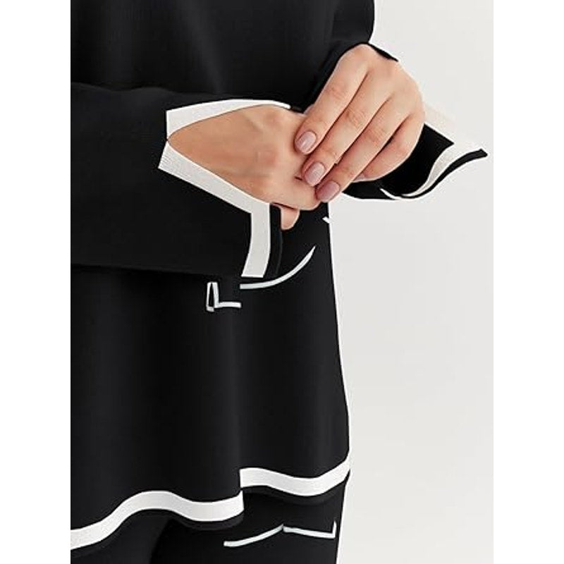 LILLUSORY Women Fall 2 Piece Lounge Set Outfits Sweatsuits Long Sleeve Sweater Tops Wide L