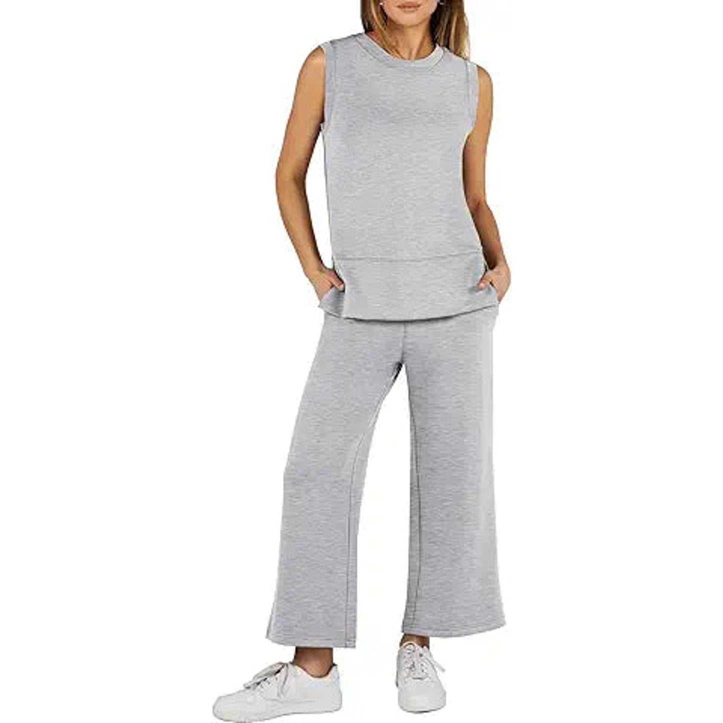 ANRABESS Women's 2 Piece Sets Summer Outfits Sleeveless Wide Leg Tracksuits Casual Sweat S
