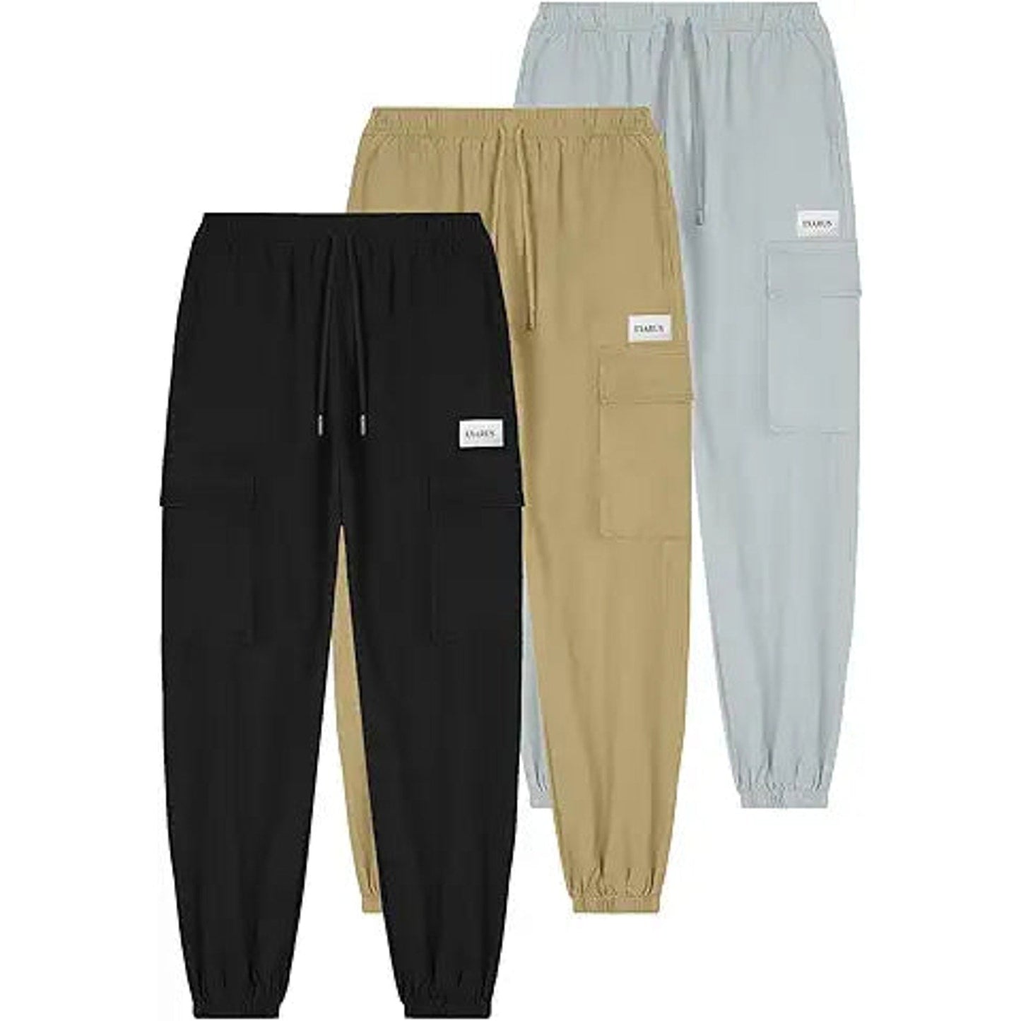 EXARUS Boys Cargo Pants 3 Pack Kids Casual Joggers Cotton Drawstring with Pockets Elastic