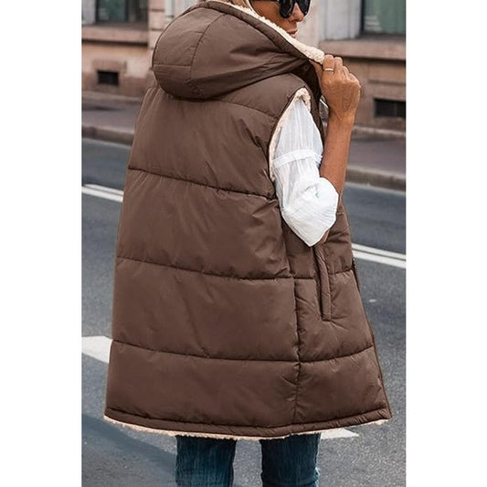 PRETTYGARDEN Womens Fall Reversible Vests Sleeveless Fleece Jacket Zip Up Hoodie Pockets L