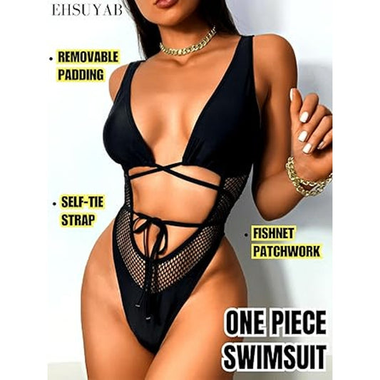 EHSUYAB Sexy One Piece Swimsuit for Women, Plunge Swimsuits Bathing Suits High Cut Leg Swi