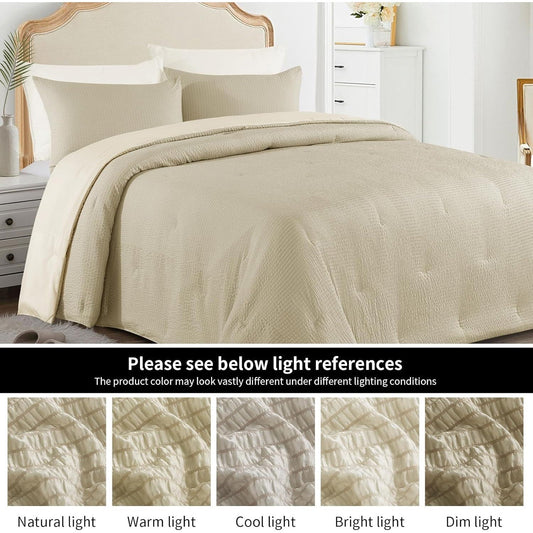 3 Piece Seersucker Oversized King Comforter Set 98x120, Breathable