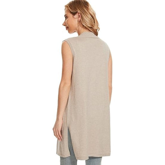 Moss Rose Long Vest for Women Sleeveless Lightweight Open Front Cardigans Ribbed Knit Outw