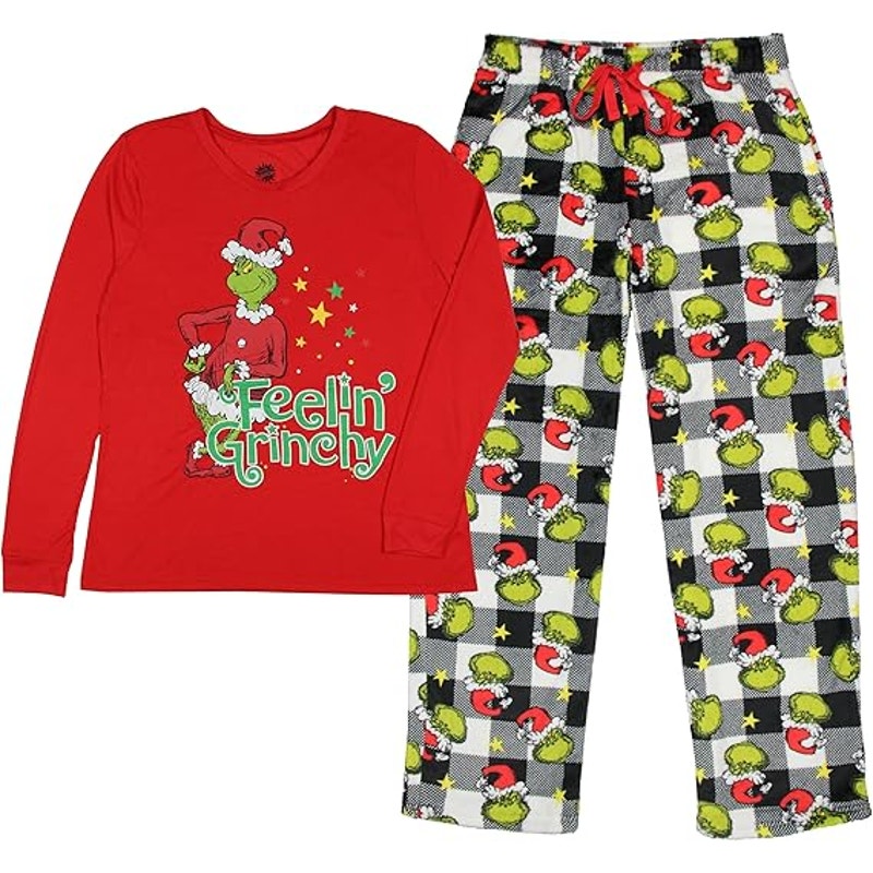 The Grinch Pajama Set Woman's Dr Seuss Grinch Feelin Grinchy Christmas Fleece Pajama Pants