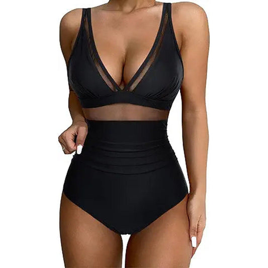 SUUKSESS Women Slimming Tummy Control One Piece Swimsuits Sexy Mesh High Waisted Monokini