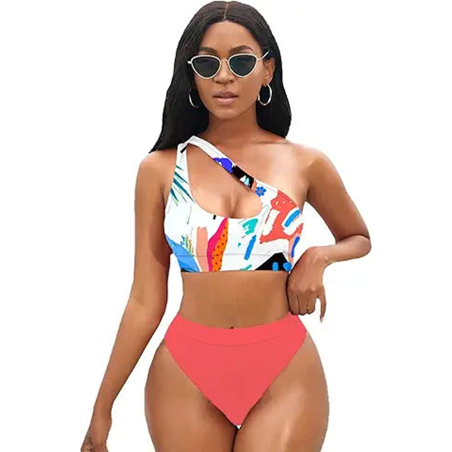 NAFLEAP One Shoulder Cutout Bikini Set for Women High Waisted Bottom Swimsuit Two Piece Ba