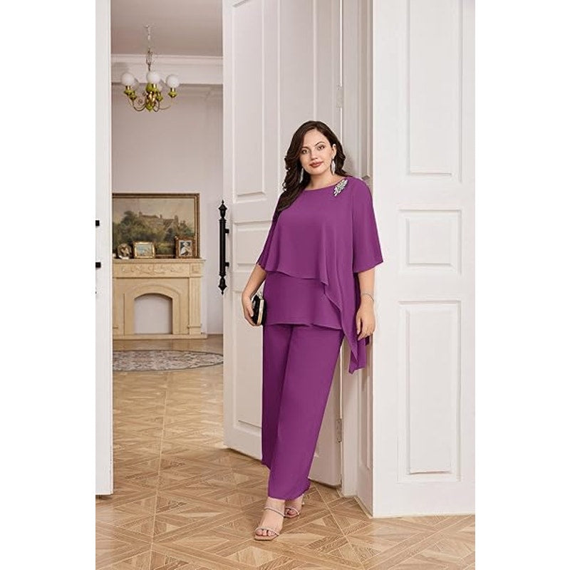 Hanna Nikole Mother of The Bride Dresses for Wedding Plus Size Pant Suit 3/4 Sleeve Formal